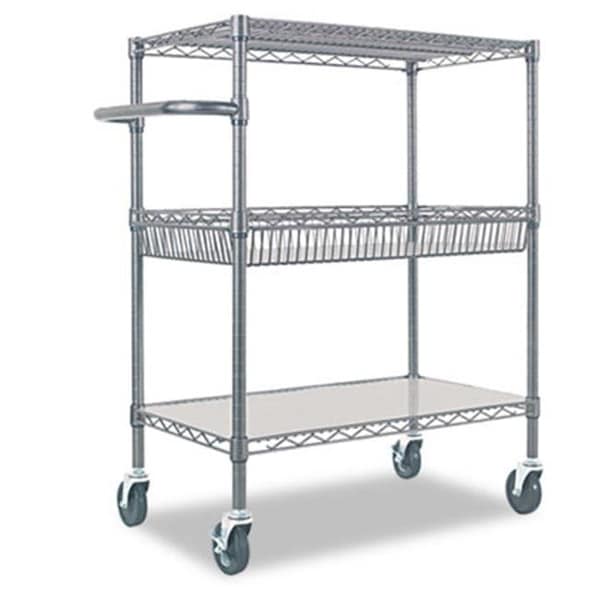 Alera Alera SW543018BA Three-Tier Wire Rolling Cart With Handle- 30w x 18d x 40h- Black Anthracite SW543018BA - main